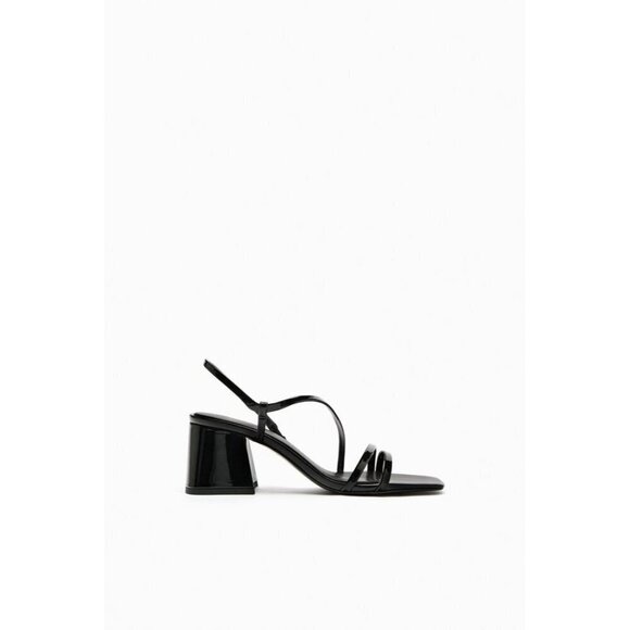 ZARA FAUX PATENT FINISH SANDALS WITH STRAPS  BLACK SIZE 6.5 | 2307/110 - Picture 4 of 10